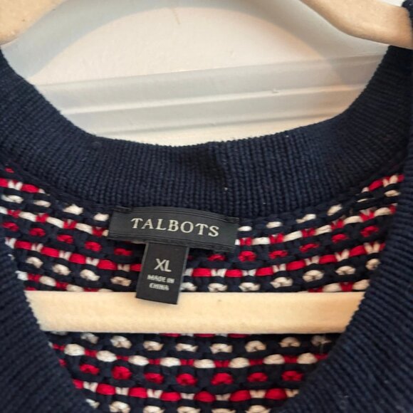 Talbots Women’s Red Tweed Knit Boxy Cardigan Sz XL Americana Cotton Festive - Picture 6 of 7